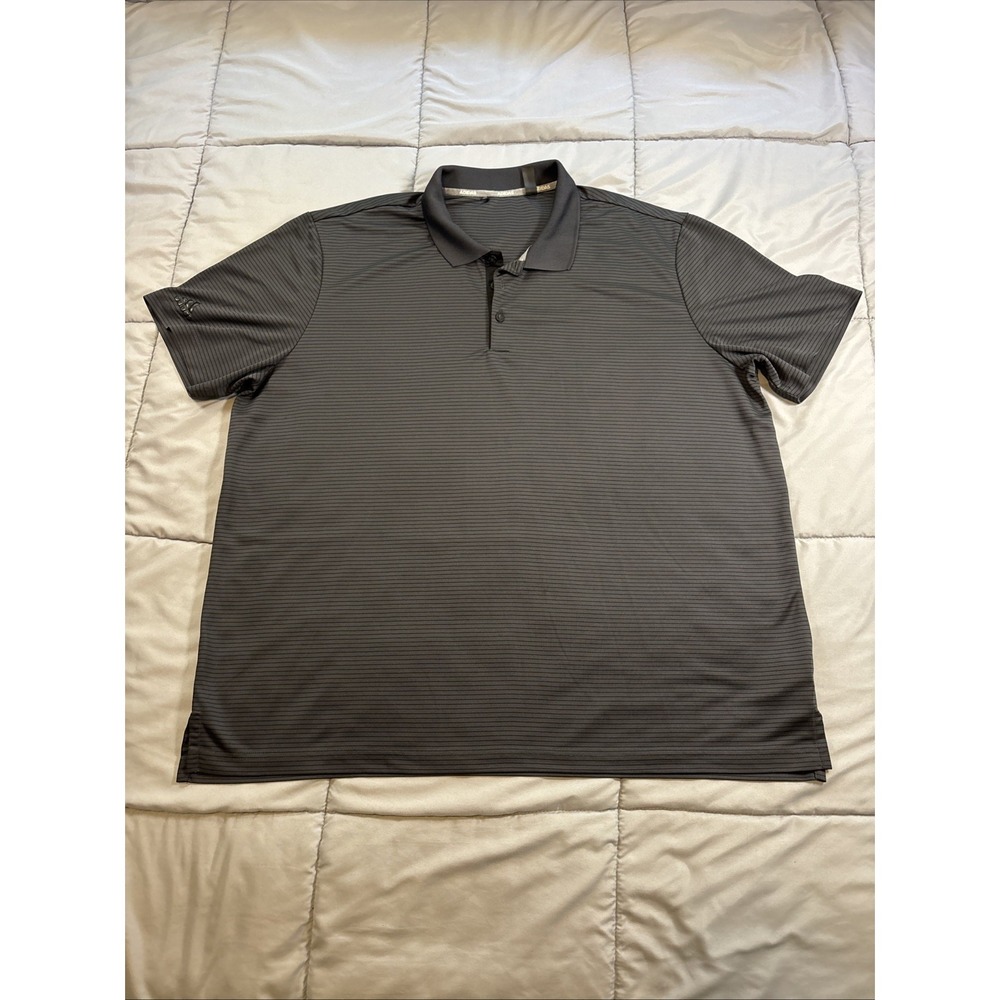 Adidas Polo Shirt Mens 2XL Carbon/Black Striped Performance Short Sleeve